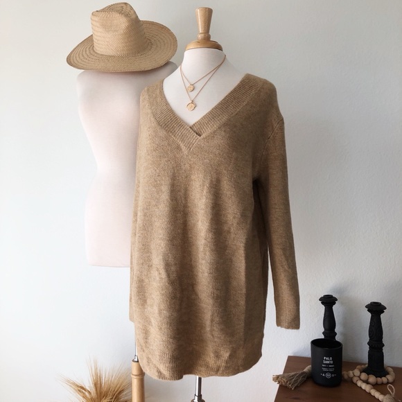 Sweaters - OVERSIZED TAN V NECK SWEATER
